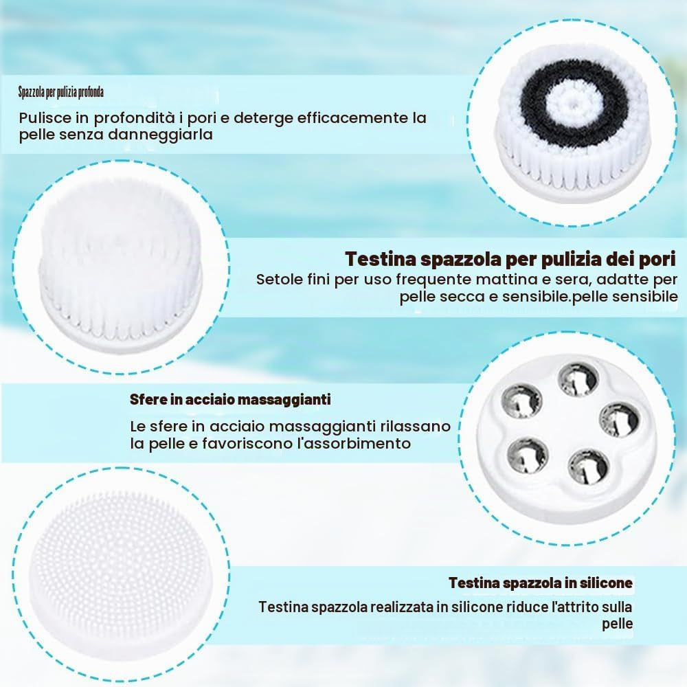 Spazzola Pulizia Viso Elettrica, Ricaricabile 4-In-1 Spazzola per La Pulizia Del Viso Impermeabile IPX7 Massaggiatore Viso Spazzola Pulizia Viso per Ogni Tipo Di Pelle per Pulizia Viso