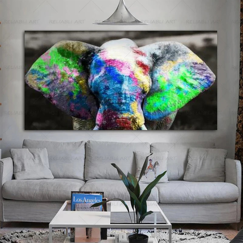 Colorful Elephant Animal Posters Oil Painting Printed on Canvas Wall Art Pictures for Living Room Hoom Decor Horse Lion Birds