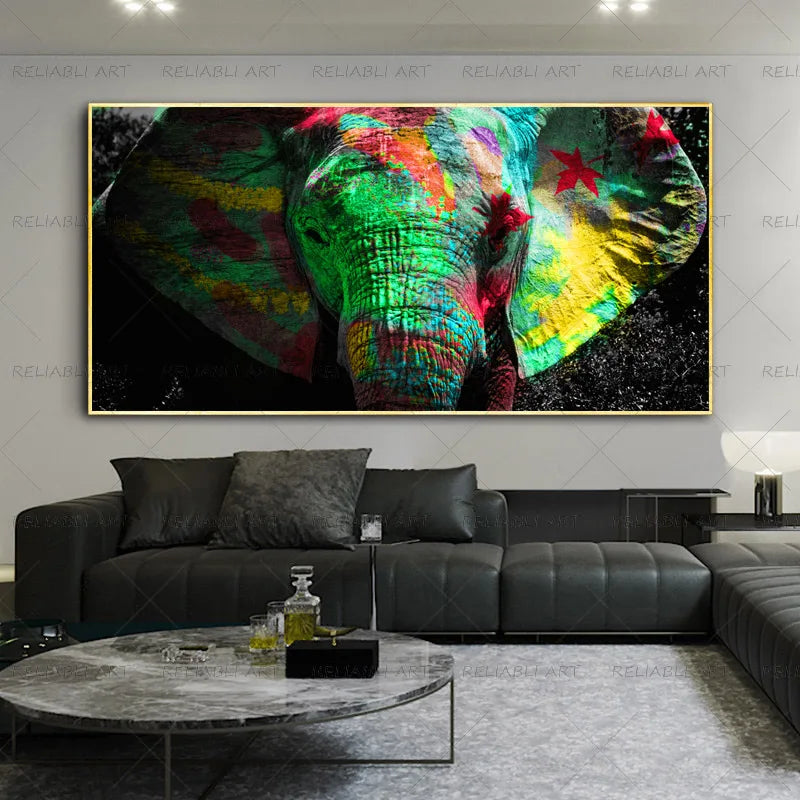 Colorful Elephant Animal Posters Oil Painting Printed on Canvas Wall Art Pictures for Living Room Hoom Decor Horse Lion Birds