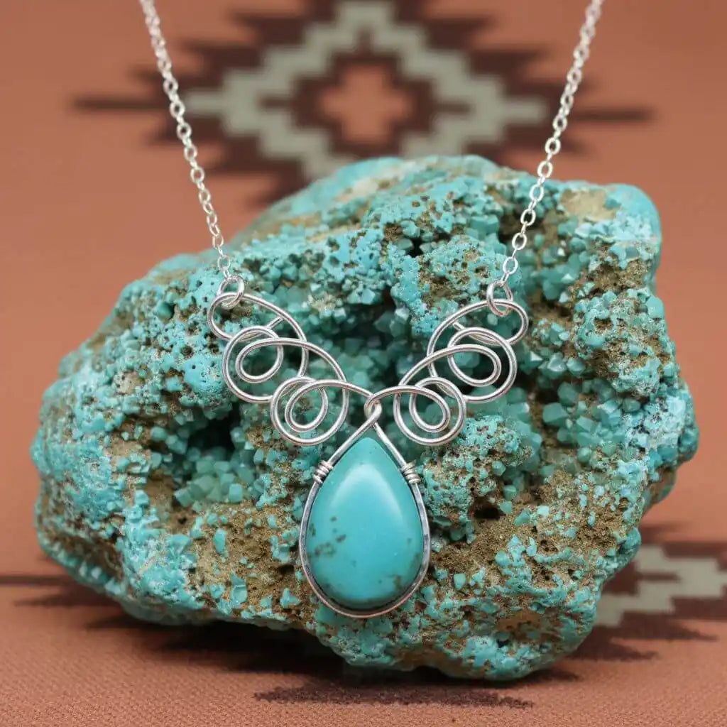 As Seen on TV Turquoise Drop Sterling Silver Wire Wrapped Necklace