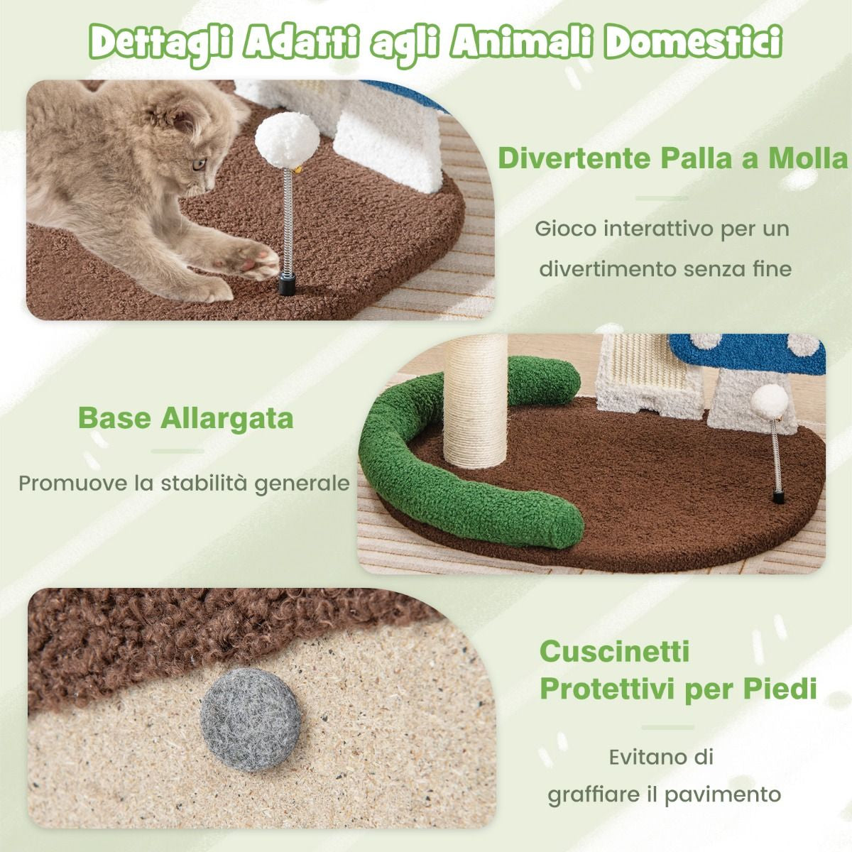 Albero per Gatti 4-In-1 Con Condo E Piattaforma Palo Avvolto in Sisal, Torre per Gattini a Forma Di Fungo Colorato