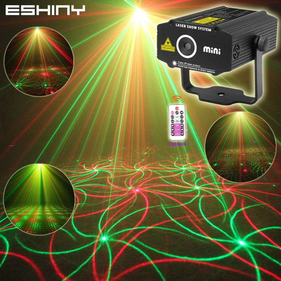 Mini 4In1 Pattern Effect R&G Audio Star Whirlwind Laser Projector Stage Disco DJ Club Bar KTV Family Party Light Show P14