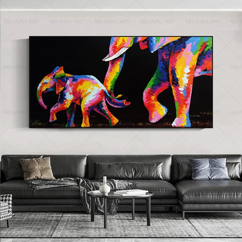 Colorful Elephant Animal Posters Oil Painting Printed on Canvas Wall Art Pictures for Living Room Hoom Decor Horse Lion Birds