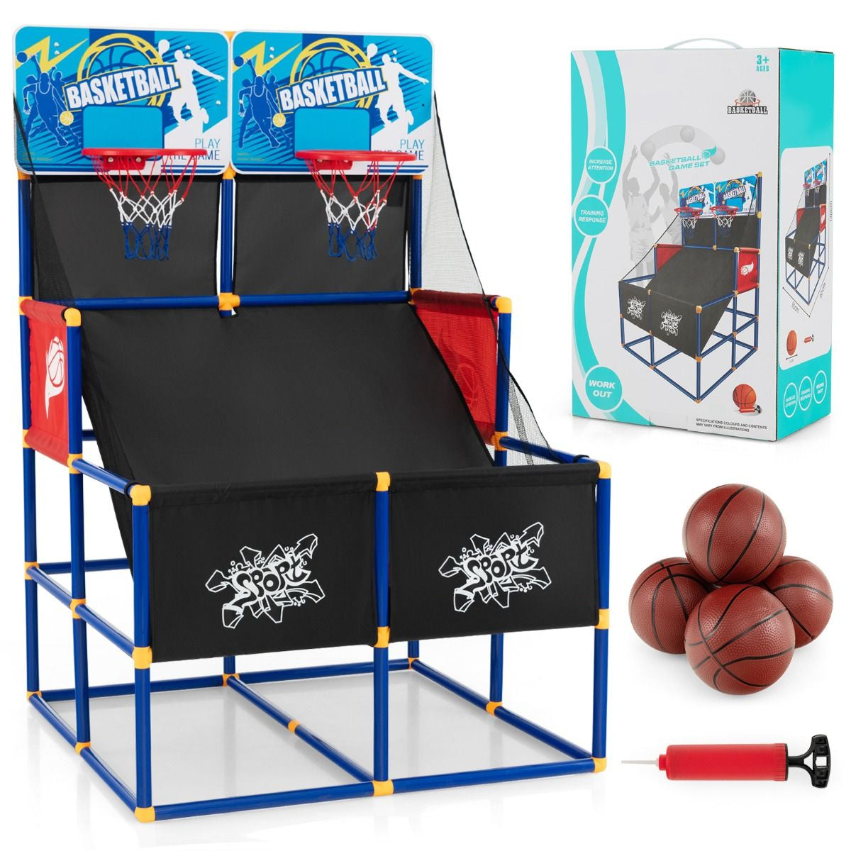 Gioco Arcade Di Pallacanestro Con 4 Palline E Pompa Di Gonfiaggio, Pallacanestro a Doppio Tiro per Bambini