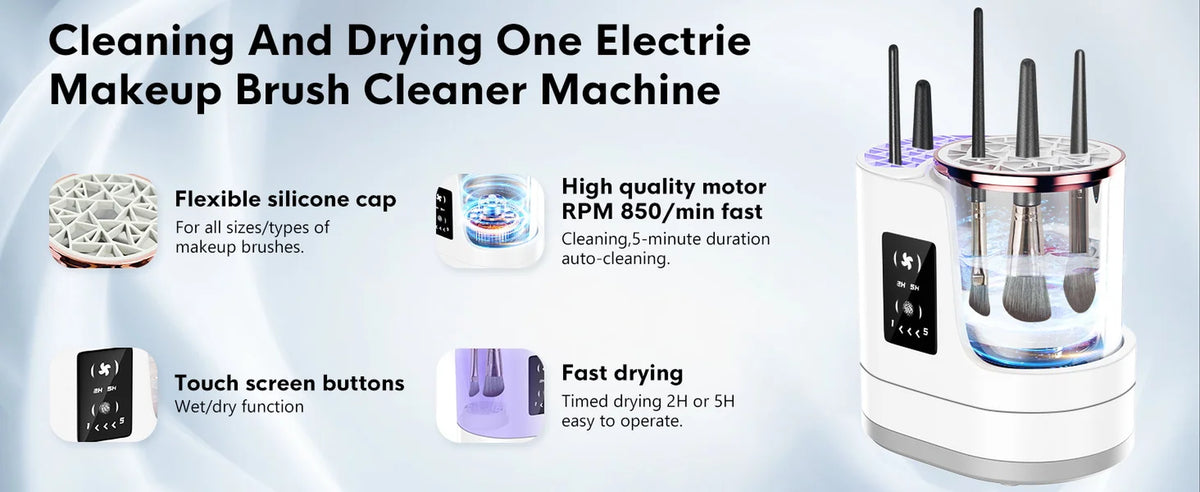 3-In-1 Electric Makeup Brush Cleaner & Dryer Fully Automatic Quick-Drying Tool No Damage to Brush Bristles Beauty Accessory
