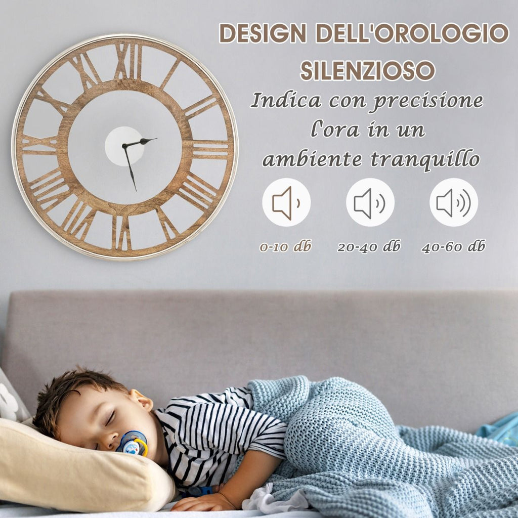 Orologio Da Parete Silenzioso Con Numeri Romani Copertura in Vetro, Orologio Da Muro Senza Ticchetti Decorativo 2 Dimensioni