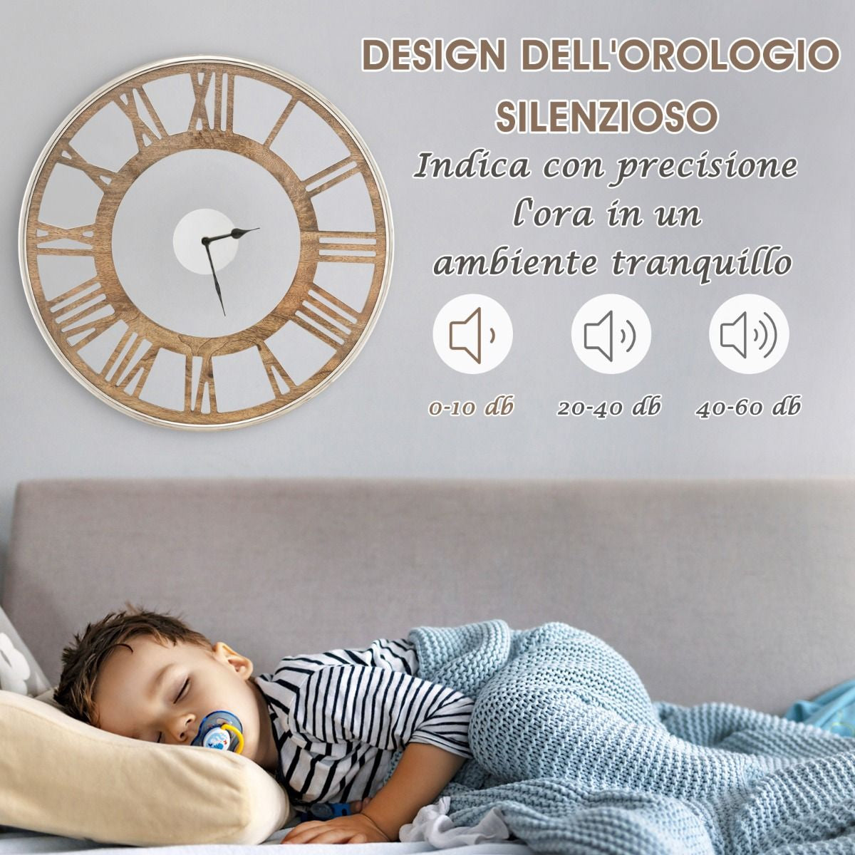 Orologio Da Parete Silenzioso Con Numeri Romani Copertura in Vetro, Orologio Da Muro Senza Ticchetti Decorativo 2 Dimensioni