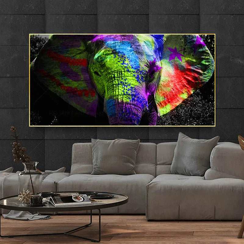 Colorful Elephant Animal Posters Oil Painting Printed on Canvas Wall Art Pictures for Living Room Hoom Decor Horse Lion Birds