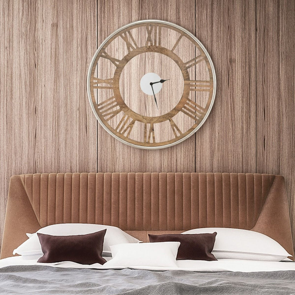 Orologio Da Parete Silenzioso Con Numeri Romani Copertura in Vetro, Orologio Da Muro Senza Ticchetti Decorativo 2 Dimensioni