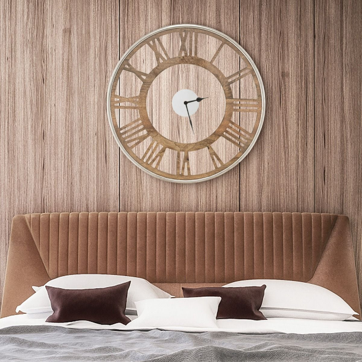 Orologio Da Parete Silenzioso Con Numeri Romani Copertura in Vetro, Orologio Da Muro Senza Ticchetti Decorativo 2 Dimensioni