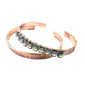 Elevate Your Style with the Dazzling Silver Wire Wrapped Crystal Textured Copper Cuff Set