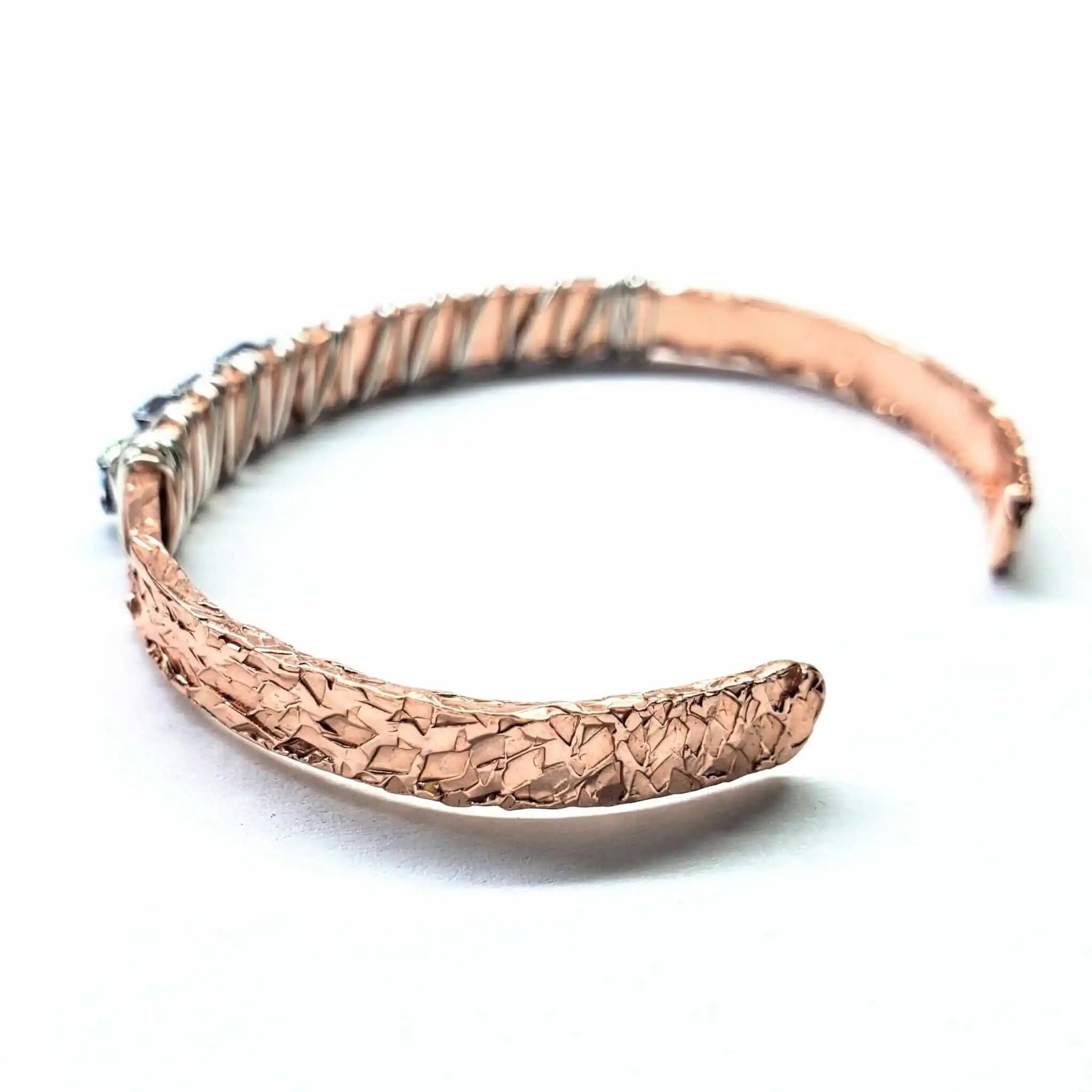 Elevate Your Style with the Dazzling Silver Wire Wrapped Crystal Textured Copper Cuff Set