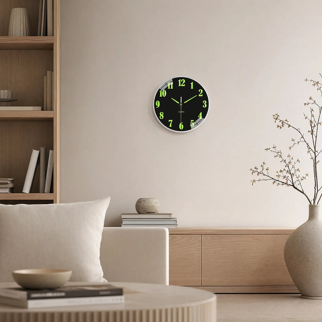 Illuminate Your Space with the Lumiqlo Round Luminous Quartz Wall Clock - Perfect for Day and Night Time Viewing