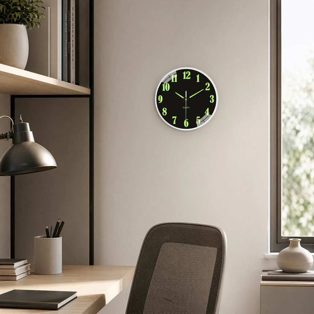 Illuminate Your Space with the Lumiqlo Round Luminous Quartz Wall Clock - Perfect for Day and Night Time Viewing