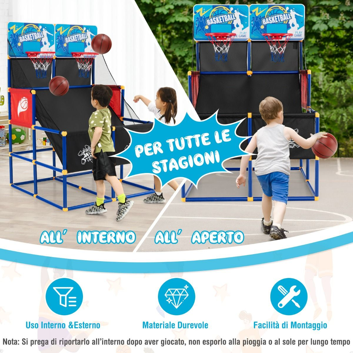 Gioco Arcade Di Pallacanestro Con 4 Palline E Pompa Di Gonfiaggio, Pallacanestro a Doppio Tiro per Bambini