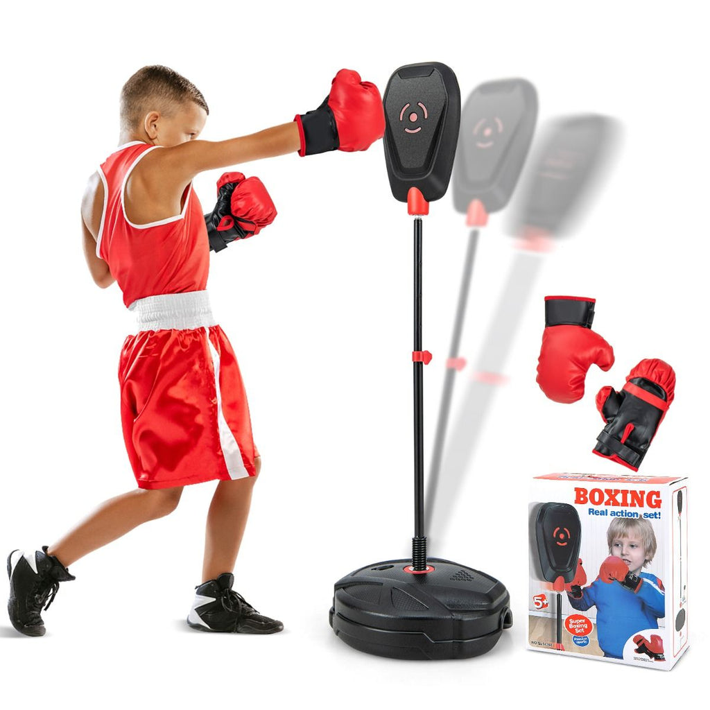 Set Da Boxe Con Sacco Da Pugilato Guanti Da Boxe, Giocattolo Da Boxe Regolabile in 6 Posizioni per Bambini 5 Anni+