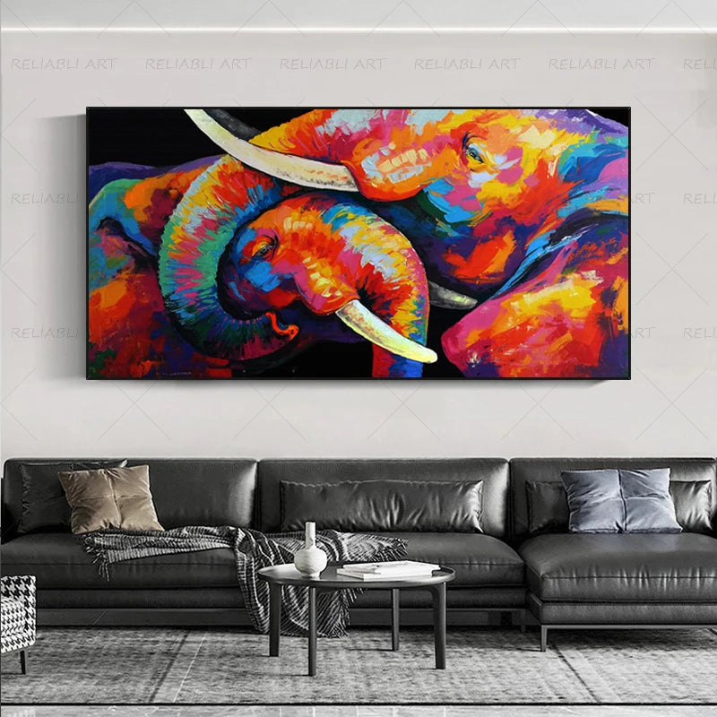 Colorful Elephant Animal Posters Oil Painting Printed on Canvas Wall Art Pictures for Living Room Hoom Decor Horse Lion Birds