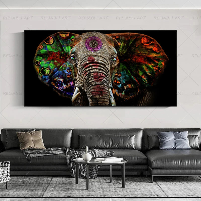 Colorful Elephant Animal Posters Oil Painting Printed on Canvas Wall Art Pictures for Living Room Hoom Decor Horse Lion Birds