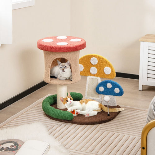 Albero per Gatti 4-In-1 Con Condo E Piattaforma Palo Avvolto in Sisal, Torre per Gattini a Forma Di Fungo Colorato