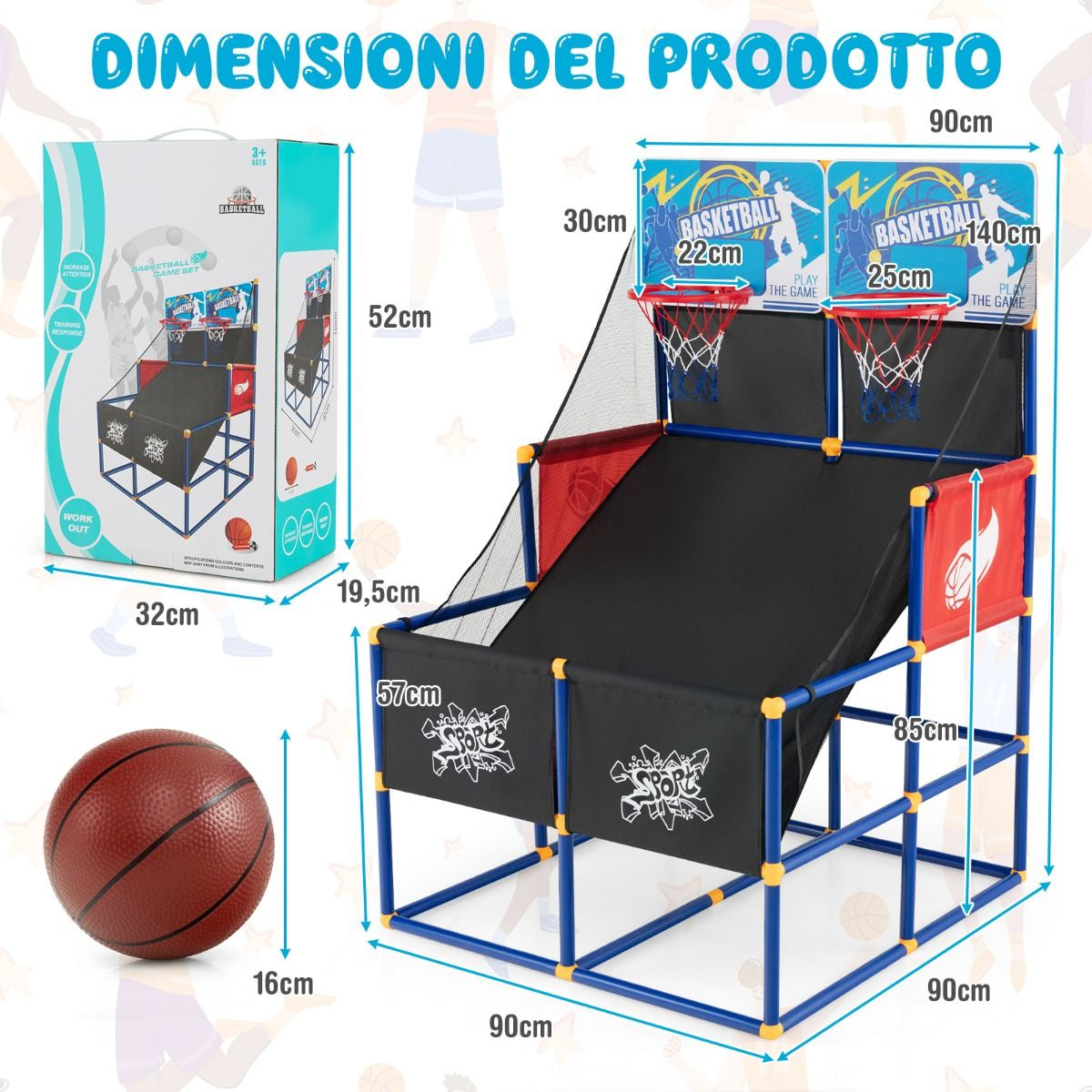 Gioco Arcade Di Pallacanestro Con 4 Palline E Pompa Di Gonfiaggio, Pallacanestro a Doppio Tiro per Bambini