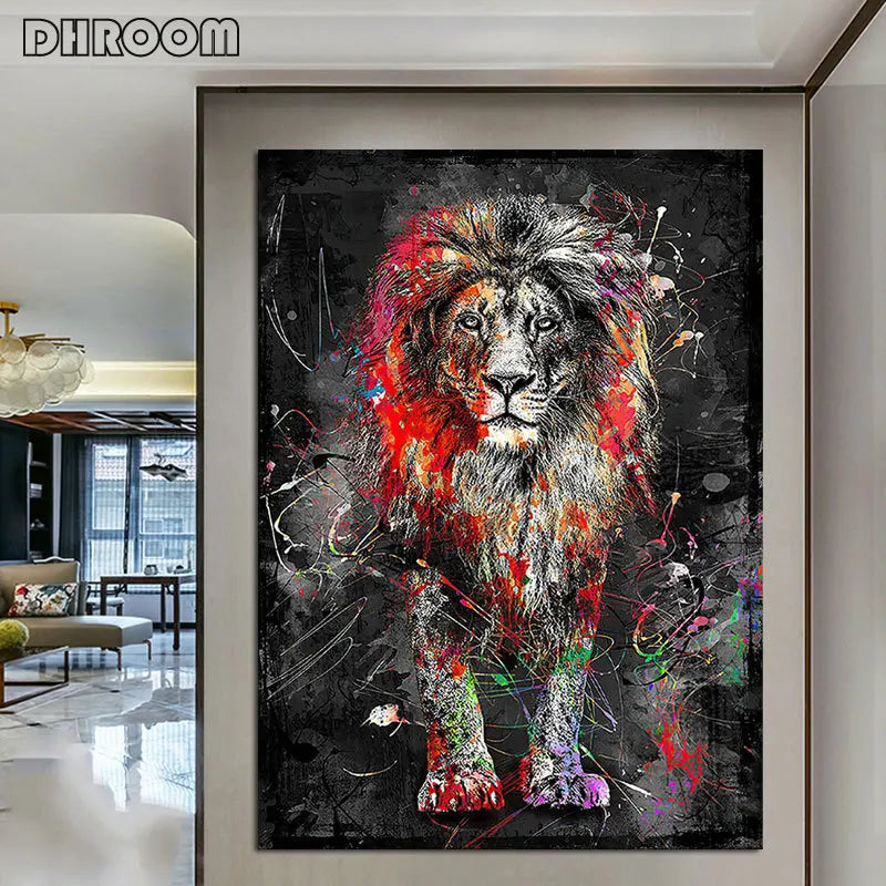 Abstract Colorful Animal Painting Modern Lion Graffiti Monkey Wall Art Funny Picture Cuadros Canvas Poster Print Home Decoration