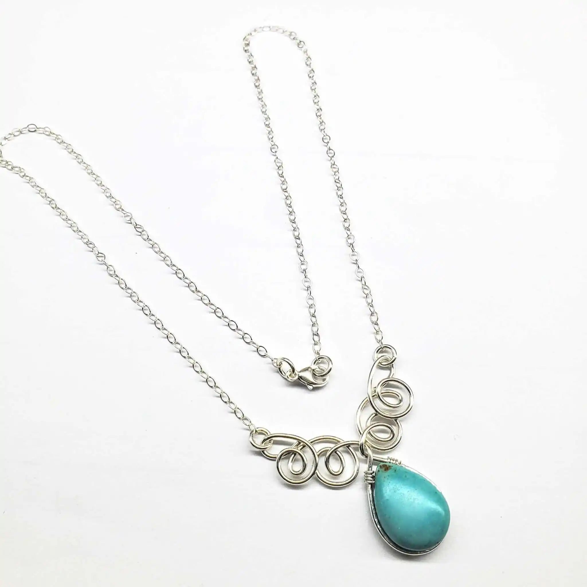 As Seen on TV Turquoise Drop Sterling Silver Wire Wrapped Necklace