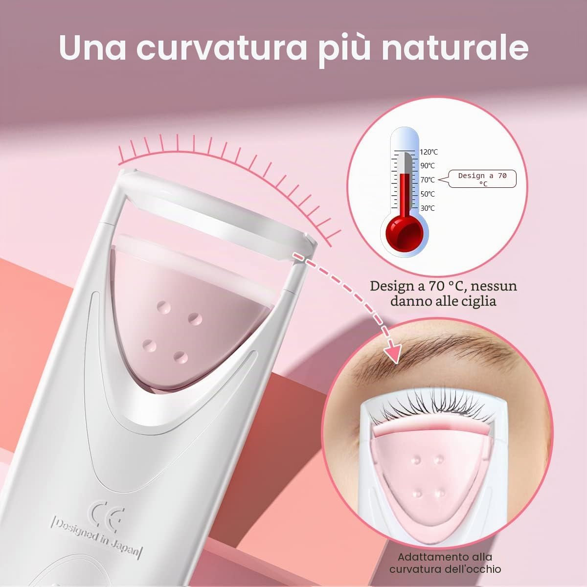 Piegaciglia Elettrico,Piegaciglia Riscaldato,Strumento Professionale per Il Trucco Con Cuscinetti Riscaldanti Intelligente in Silicone Ag-2003Ap(Rosa)