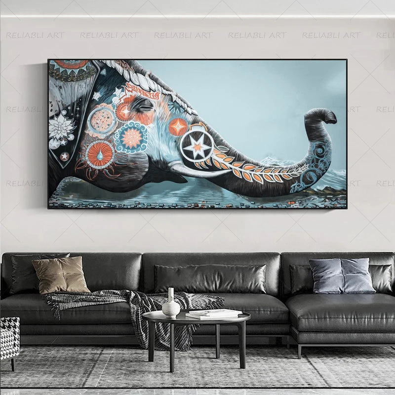 Colorful Elephant Animal Posters Oil Painting Printed on Canvas Wall Art Pictures for Living Room Hoom Decor Horse Lion Birds