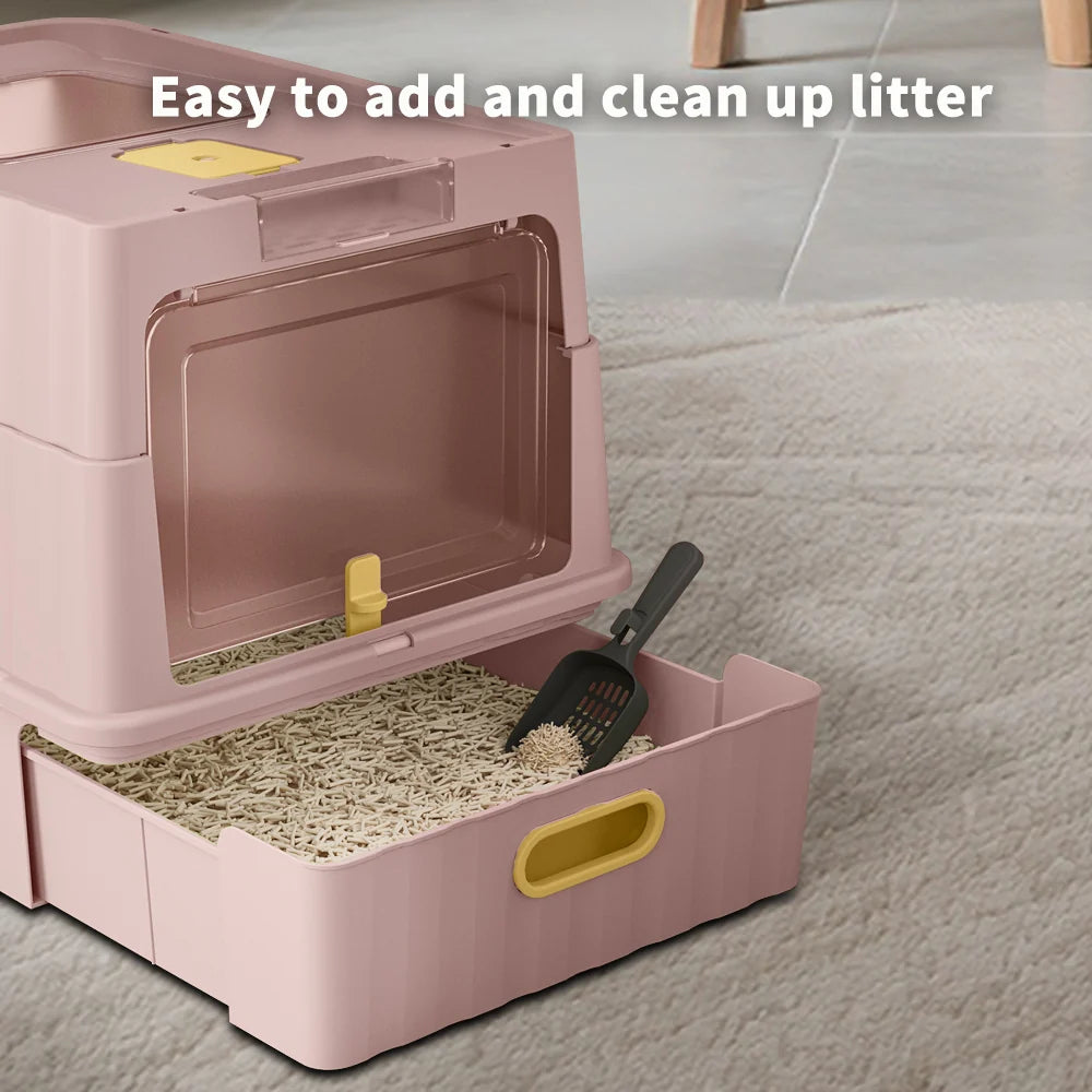 Dual Opening Fully Enclosed Cat Litter Box, Top Entry Anti-Tracking Design, Oversized Space Cat Potty with Cleaning Scoop