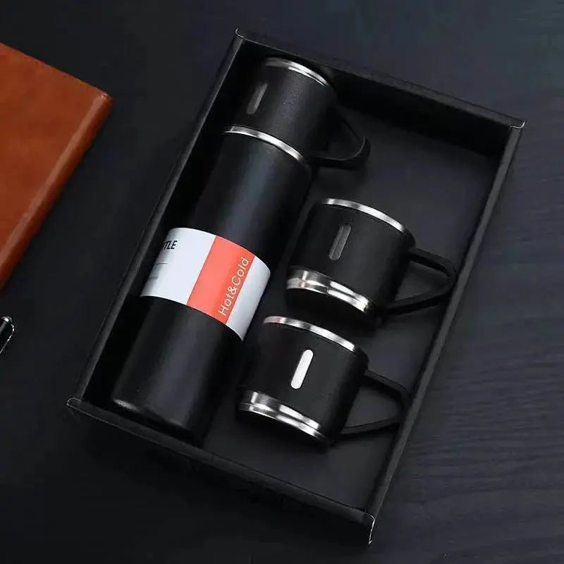 Thermoskannen-Set Edelstahl – 500 Ml Mit 3 Bechern, Geschenkbox