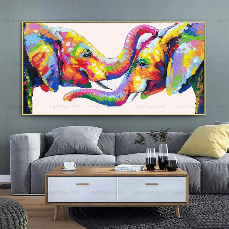 Colorful Elephant Animal Posters Oil Painting Printed on Canvas Wall Art Pictures for Living Room Hoom Decor Horse Lion Birds