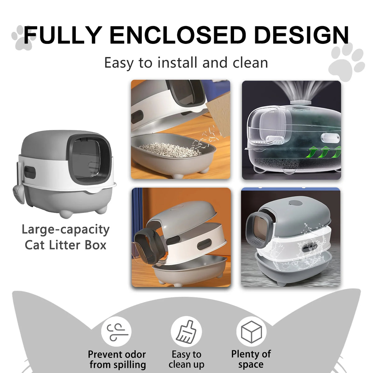 Splash Proof Cat Litter Box Splash Proof Cat Litter Box Closed Cat Litter Box with Lid, Easy to Clean Drawer Design, Odor Control, Space Saving Pet Waste Solution, Splash Proof Cat Toilet Front Entran