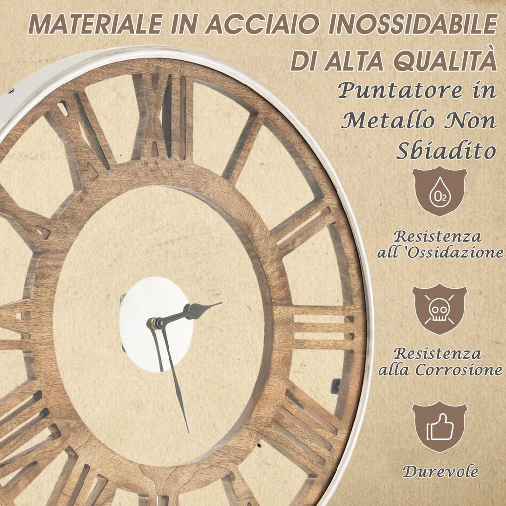 Orologio Da Parete Silenzioso Con Numeri Romani Copertura in Vetro, Orologio Da Muro Senza Ticchetti Decorativo 2 Dimensioni