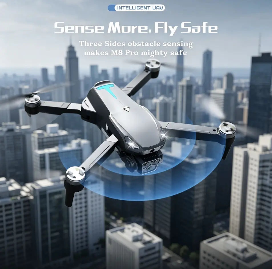 2026 Foldable M8 Pro Drone, 8K UHD EIS Anti-Shake Camera, GPS, 5G Wifi FPV, Intelligent Obstacle Avoidance, Auto Return, 360° Stunt Roll, 2 Batteries, for Adults Beginners Aerial Photography