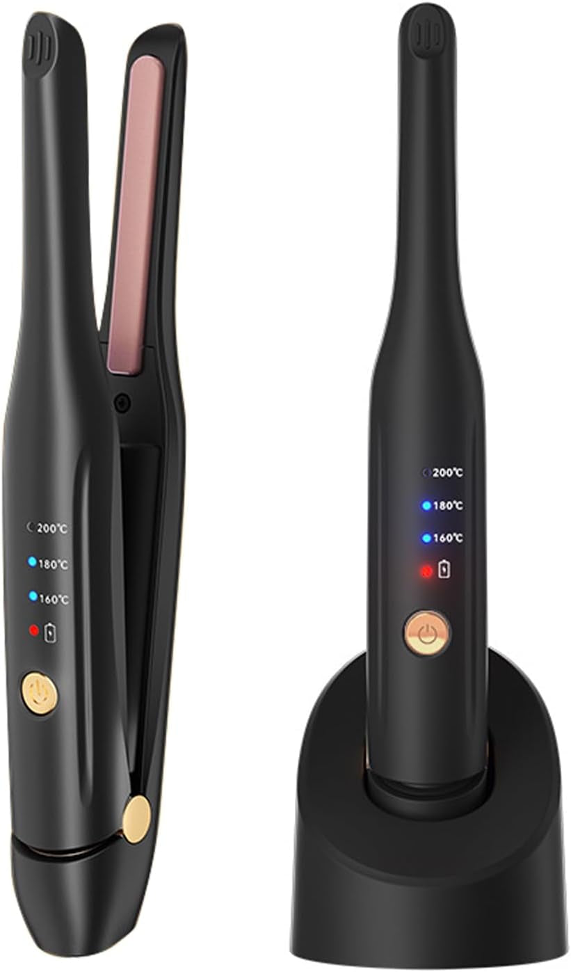 Piastra per Capelli a Batteria, Piastra in Ceramica Con Clip per Lo Styling, Arricciacapelli Portatile 2 in 1 Con Caricatore Di Tipo C E Stazione Di Ricarica per Parrucchieri, Casa E Viaggio (Nero)