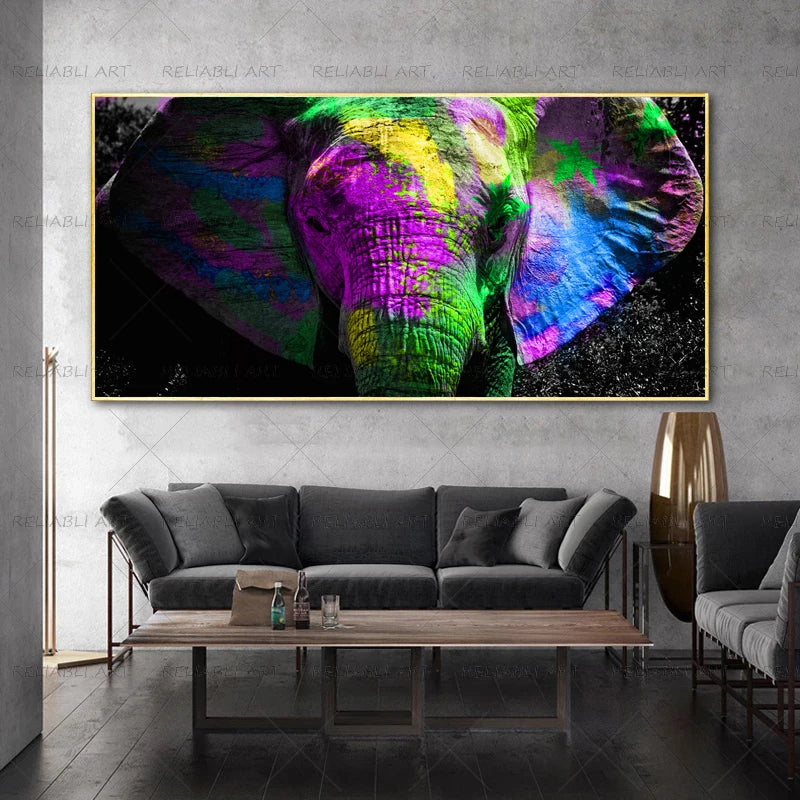 Colorful Elephant Animal Posters Oil Painting Printed on Canvas Wall Art Pictures for Living Room Hoom Decor Horse Lion Birds