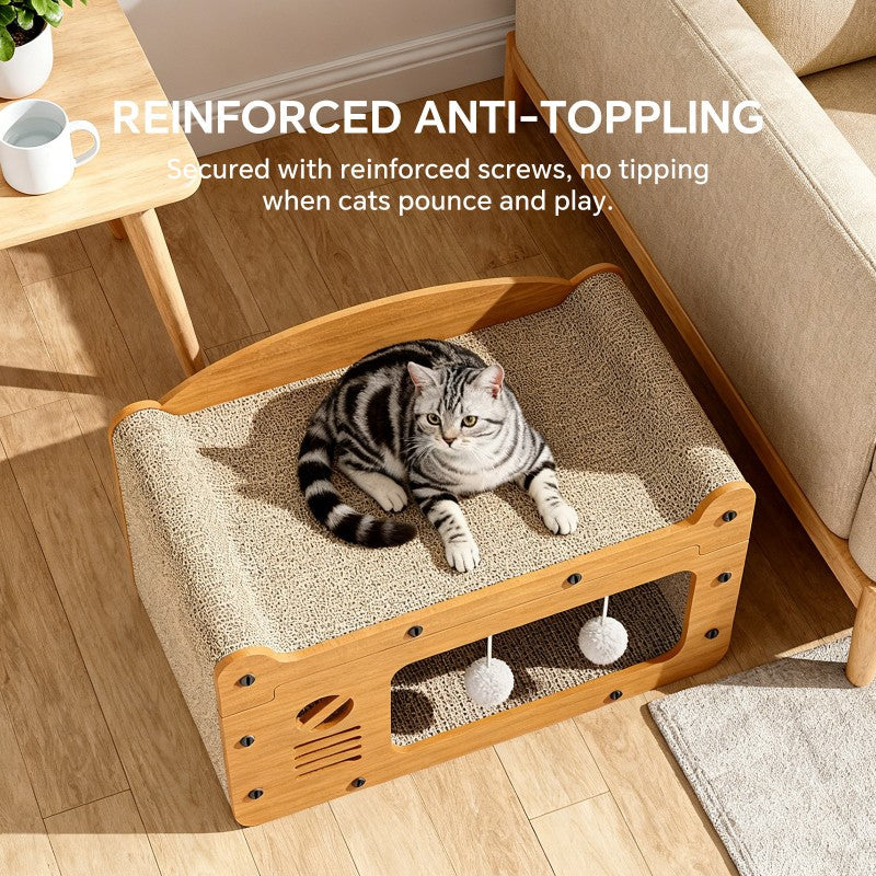 56Cm Double Layer Upgraded Cat Scratcher Sofa, TV Shape Cat Bed with 2 Teaser Balls, for Large Cats up to 20Lbs