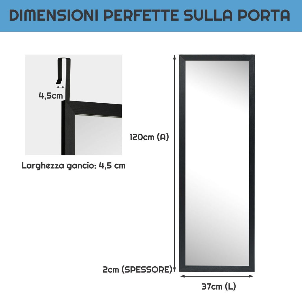 Specchio a Figura Intera Sulla Porta O Sul Muro, Specchio per Camera Da Letto Salone Spogliatoio 120X37Cm Nero