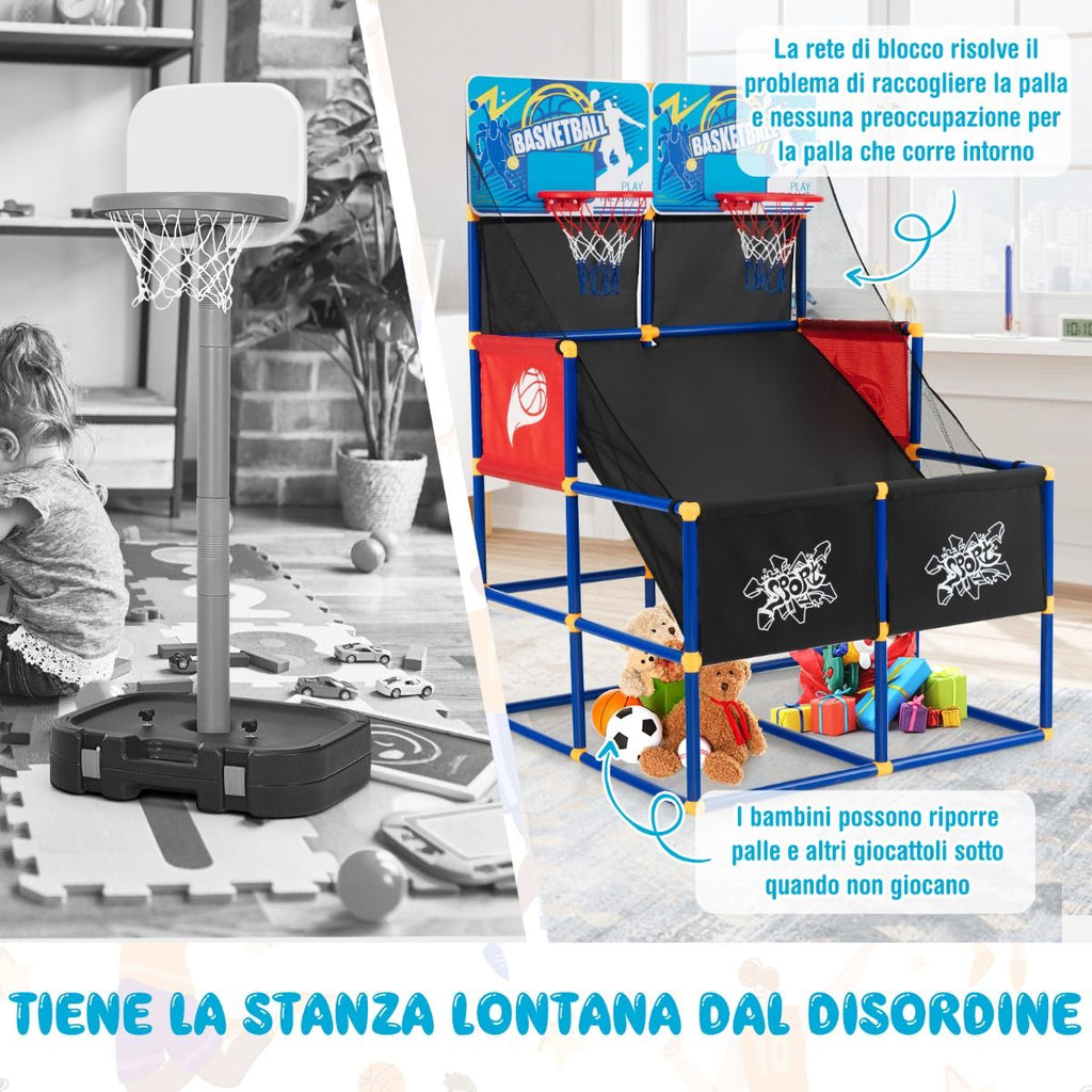Gioco Arcade Di Pallacanestro Con 4 Palline E Pompa Di Gonfiaggio, Pallacanestro a Doppio Tiro per Bambini
