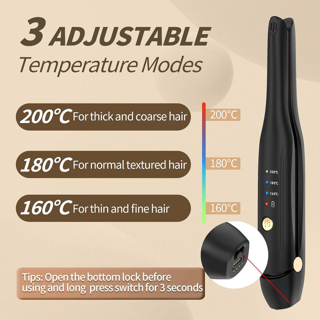 Piastra per Capelli a Batteria, Piastra in Ceramica Con Clip per Lo Styling, Arricciacapelli Portatile 2 in 1 Con Caricatore Di Tipo C E Stazione Di Ricarica per Parrucchieri, Casa E Viaggio (Nero)