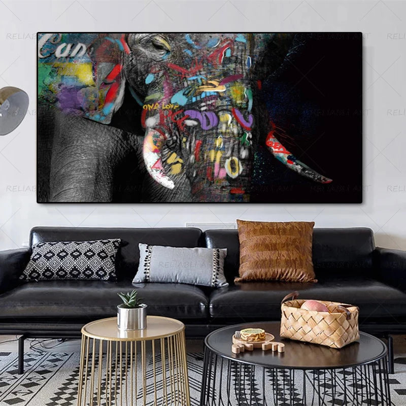 Colorful Elephant Animal Posters Oil Painting Printed on Canvas Wall Art Pictures for Living Room Hoom Decor Horse Lion Birds