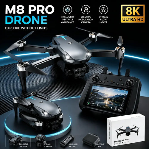 2026 Foldable M8 Pro Drone, 8K UHD EIS Anti-Shake Camera, GPS, 5G Wifi FPV, Intelligent Obstacle Avoidance, Auto Return, 360° Stunt Roll, 2 Batteries, for Adults Beginners Aerial Photography