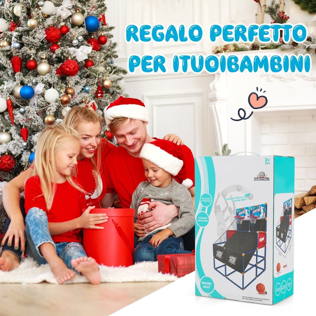 Gioco Arcade Di Pallacanestro Con 4 Palline E Pompa Di Gonfiaggio, Pallacanestro a Doppio Tiro per Bambini