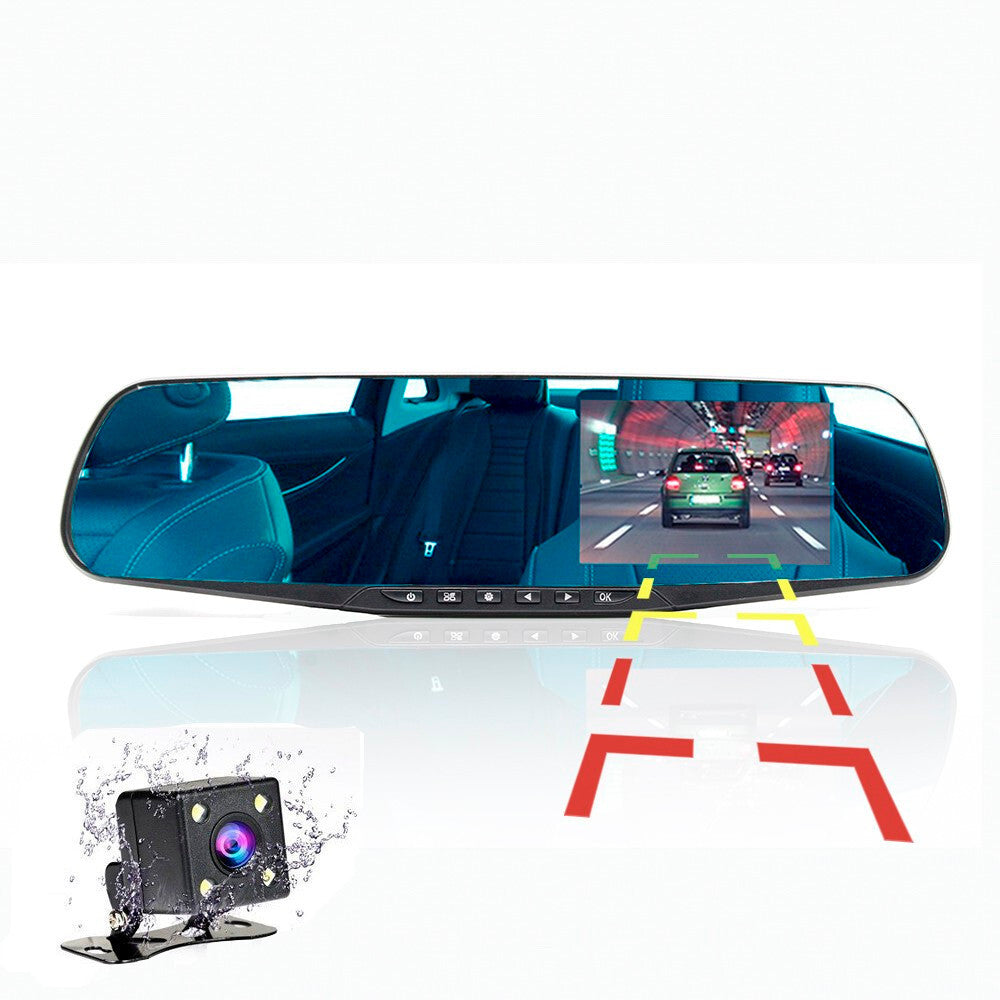 SPECCHIETTO RETROVISORE TELECAMERA AUTO MONITOR DVR VIDEO AUDIO REGISTRATORE HD