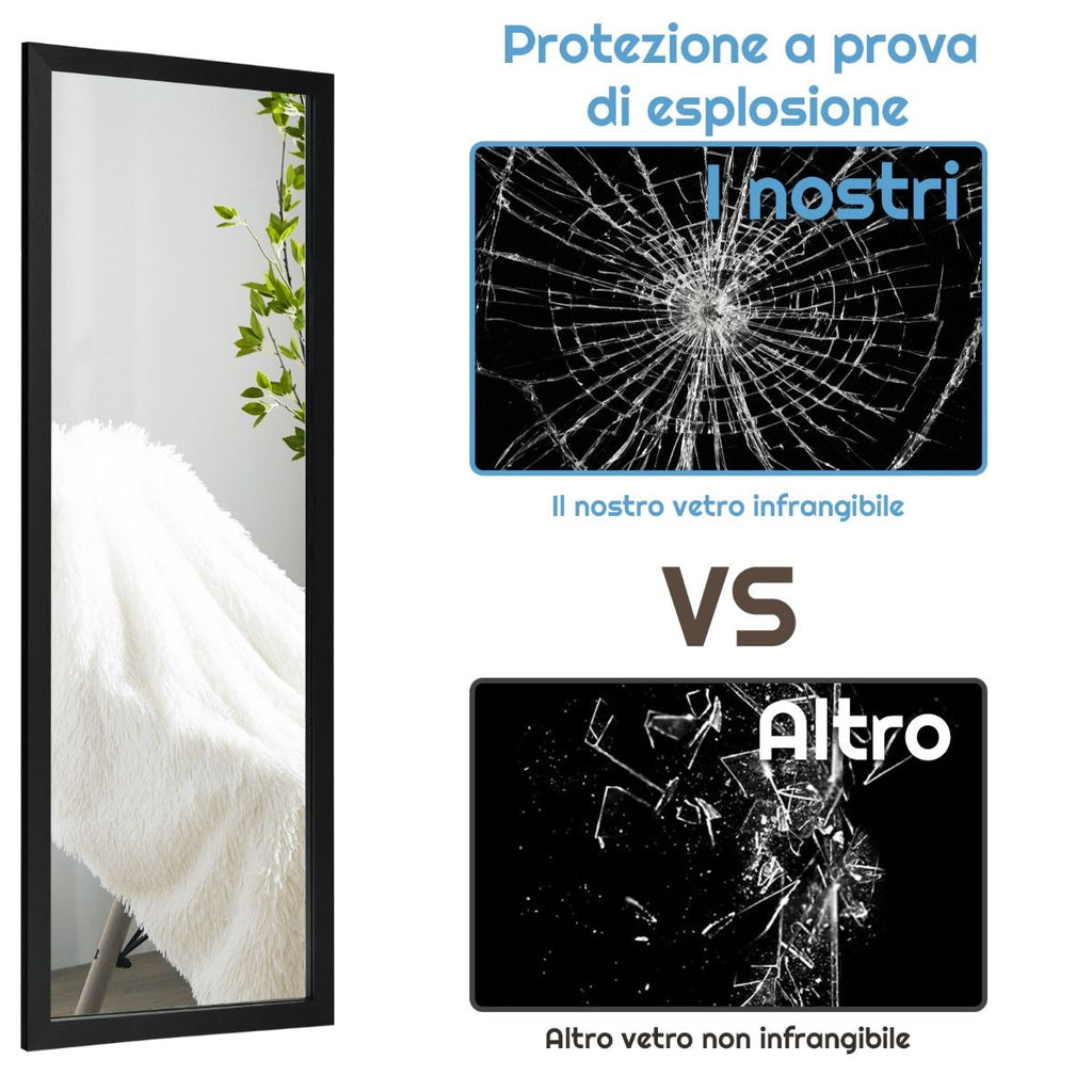 Specchio a Figura Intera Sulla Porta O Sul Muro, Specchio per Camera Da Letto Salone Spogliatoio 120X37Cm Nero
