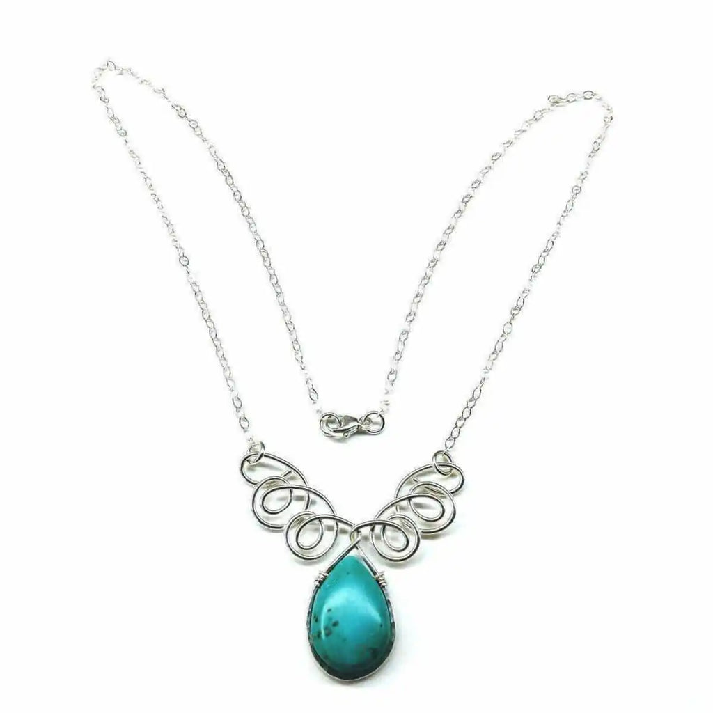 As Seen on TV Turquoise Drop Sterling Silver Wire Wrapped Necklace