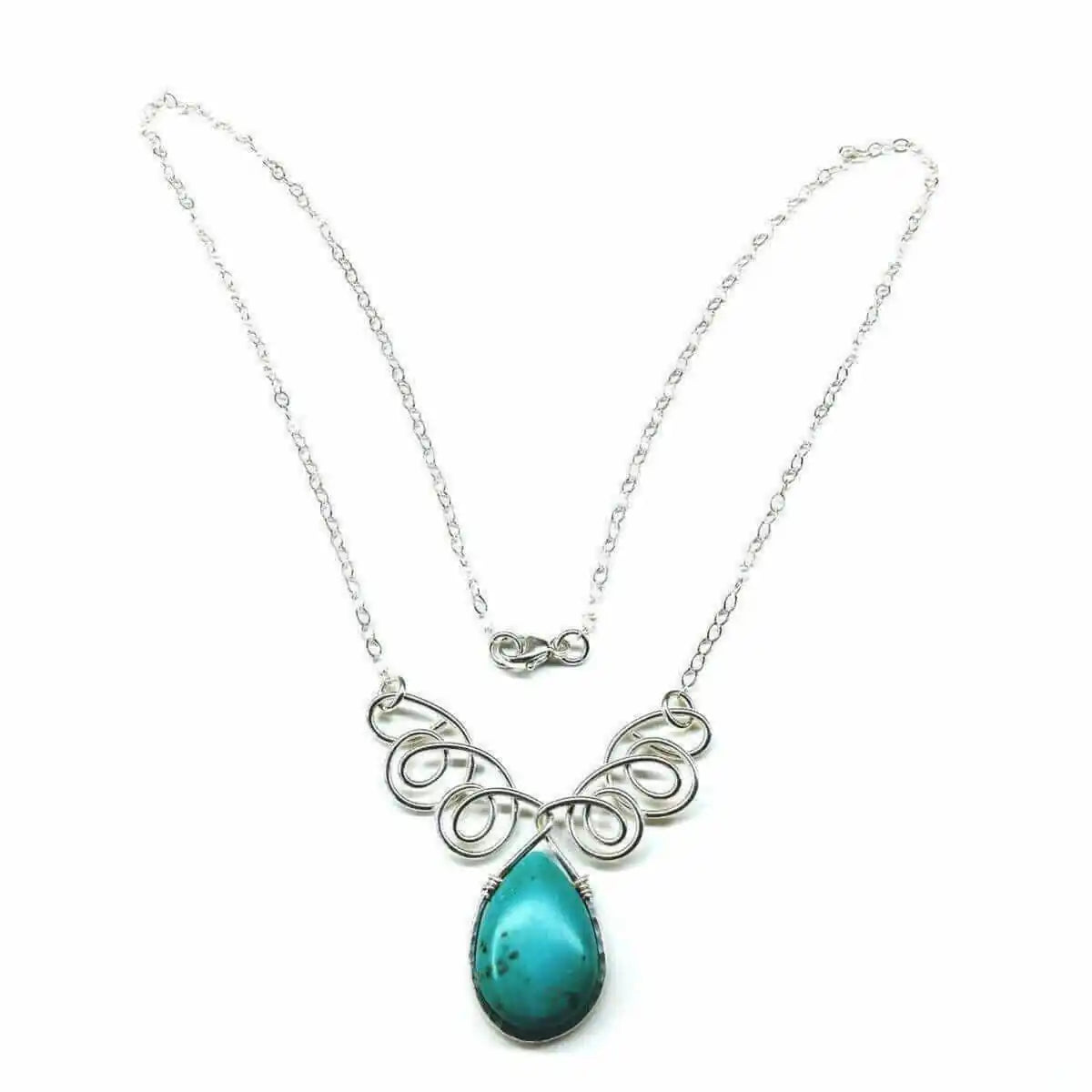 As Seen on TV Turquoise Drop Sterling Silver Wire Wrapped Necklace