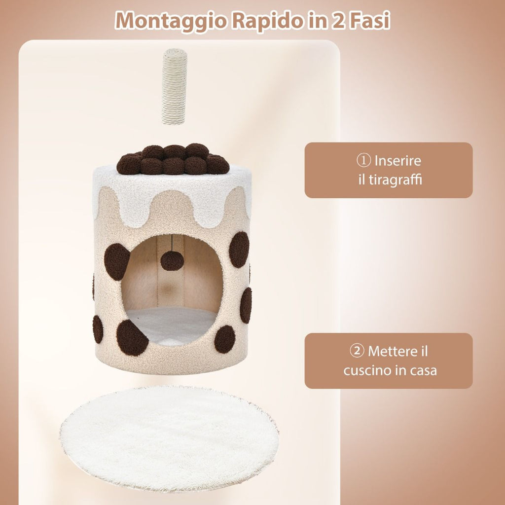 Albero per Gatti a Forma Di Bubble Tea, Mobile per Gatti Con Tiragraffi in Sisal Palline Appese 2 Colori