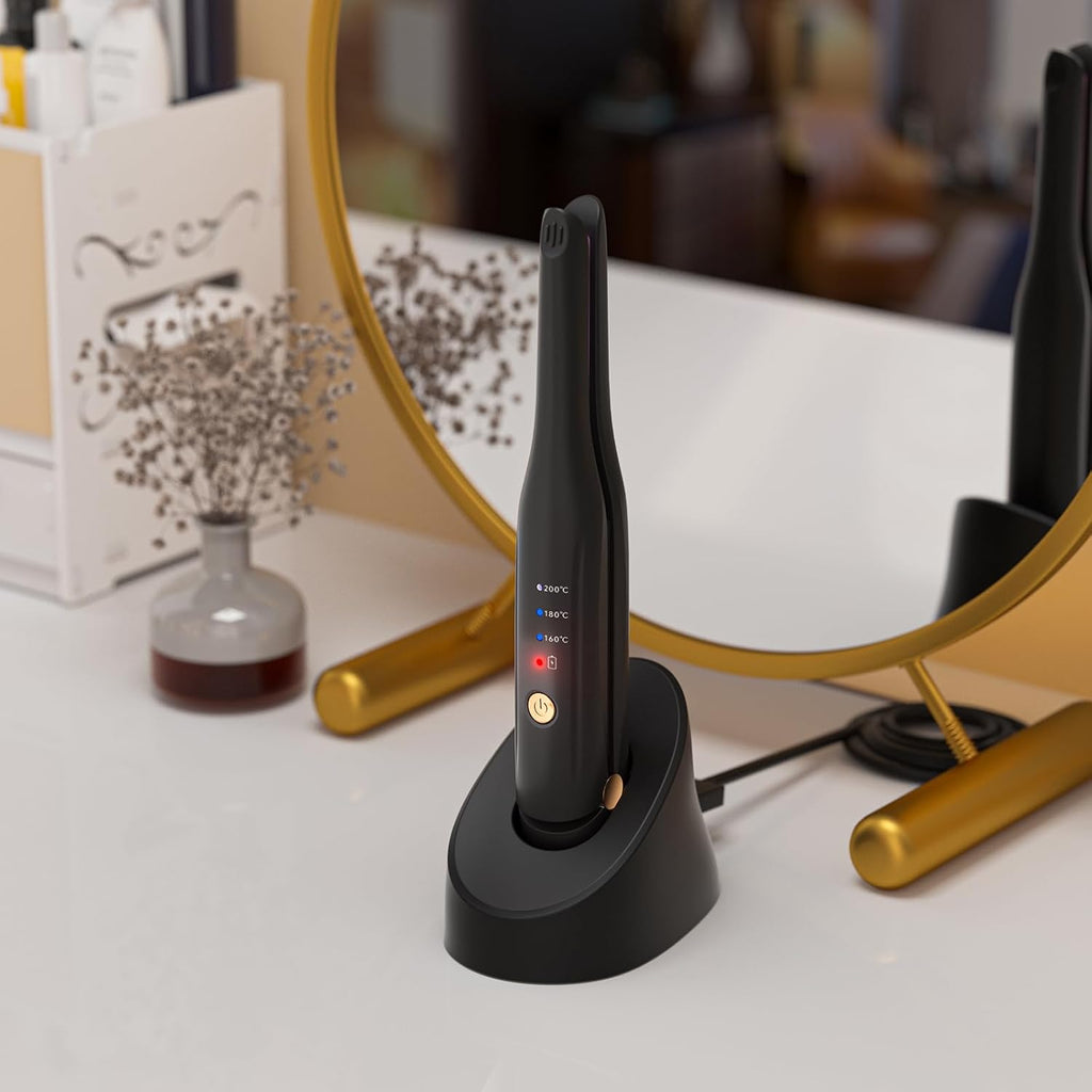 Piastra per Capelli a Batteria, Piastra in Ceramica Con Clip per Lo Styling, Arricciacapelli Portatile 2 in 1 Con Caricatore Di Tipo C E Stazione Di Ricarica per Parrucchieri, Casa E Viaggio (Nero)