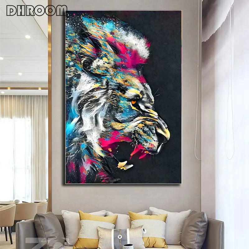 Abstract Colorful Animal Painting Modern Lion Graffiti Monkey Wall Art Funny Picture Cuadros Canvas Poster Print Home Decoration